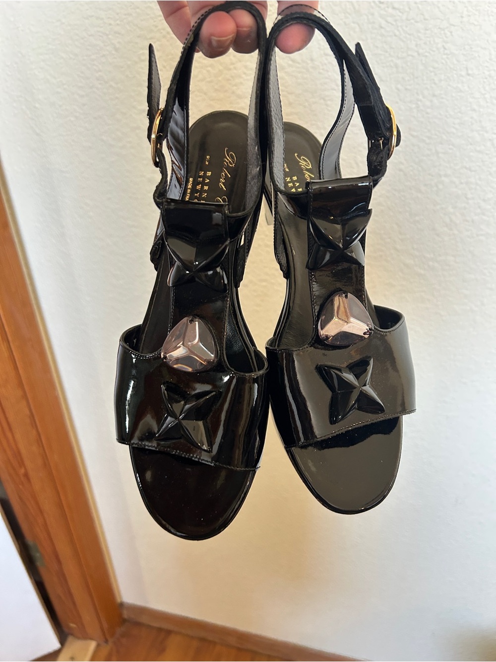 Robert Clergerie Black Patent Leather Ankle Strap Block Heel EU40 US10